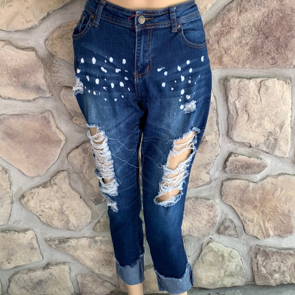 ROMA STUDIO | Premium Collection Distressed Splatter Paint Cuffed Jeans